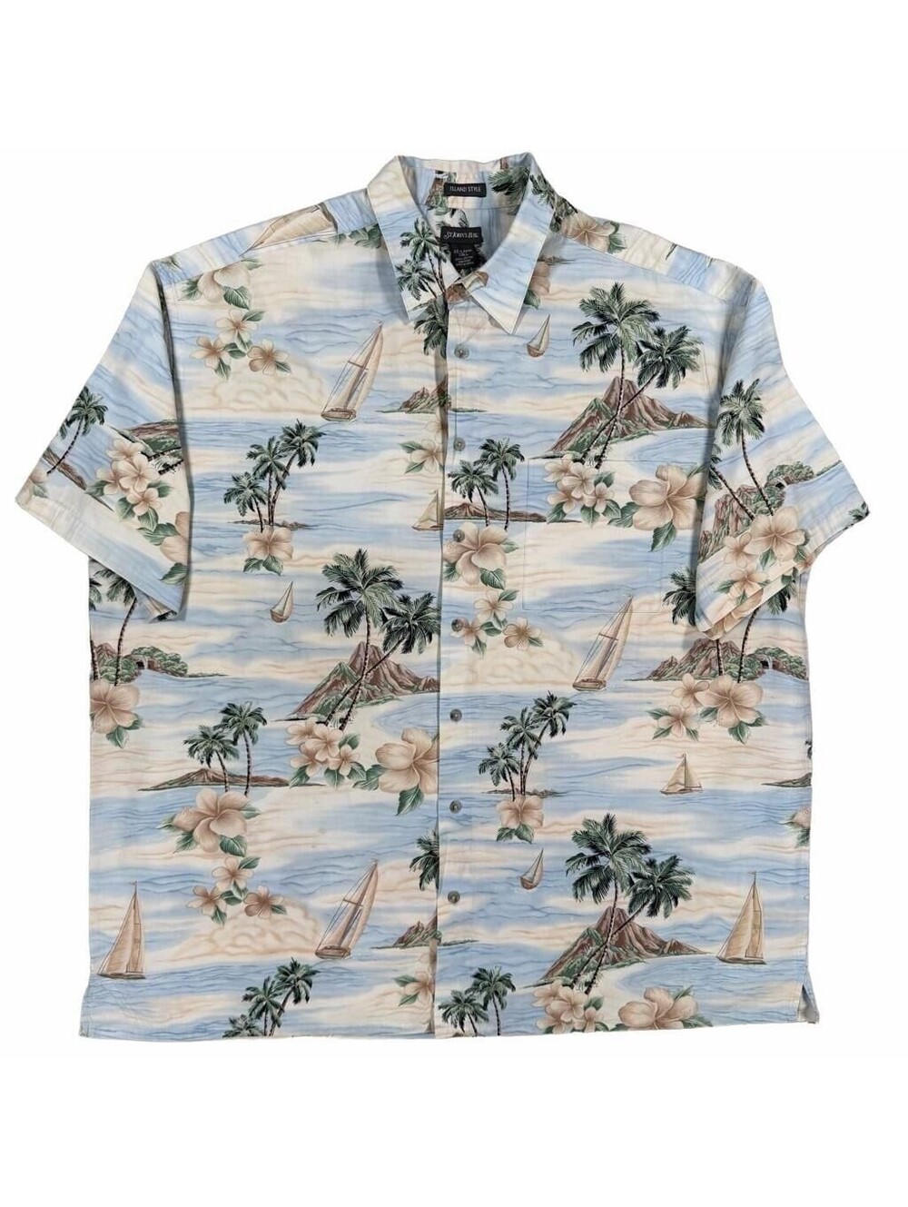 St. John's Bay Island Style Tropical Palm Tree & Sailboat Print Hawaiian Shirt